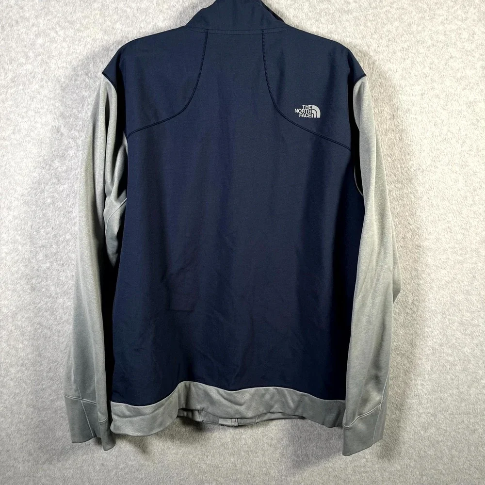 The North Face Track Jacket Mens Large Blue Gray Logo Mock Neck Full Zip Outdoor